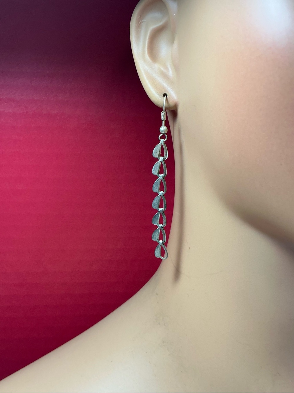 Silver Unique Link Dangle Earrings. 2.75 inches long